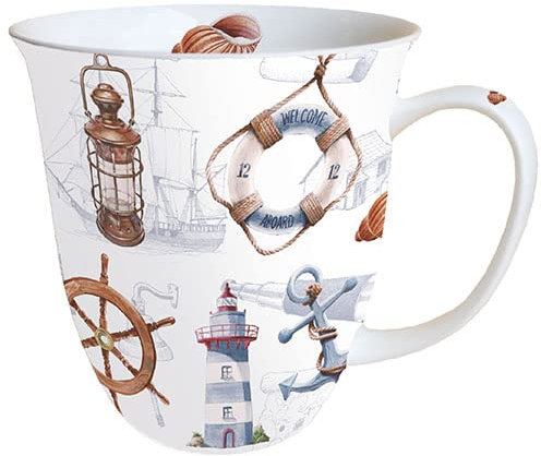 Ambiente Becher Mug Tasse Tee/Kaffee Becher ca. 0,4L Maritim Welcome Aboard