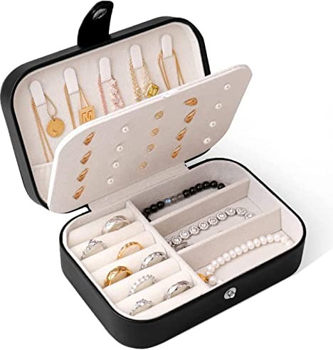 Schmuckkästchen Reise - Schmuckkasten Klein mit Fächern, Tragbare Schmuckschatulle für Damen & Mädchen - Schmuckbox Organizer für Armbänder, Halsketten, Ringe, Ohrringe und Accessoires
