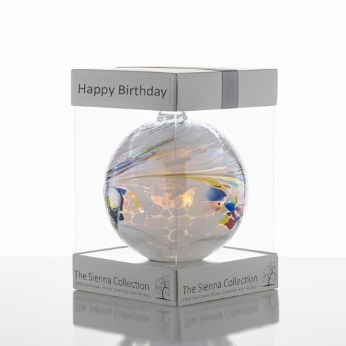 Sienna Glass Birthday Gift for Her – Glass Friendship Ball Ornament – 10cm White Handcrafted Hanging Keepsake – Thoughtful Birthday Present for Mum, Friend or Sister