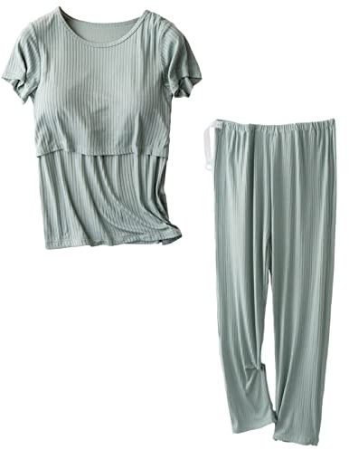 aromm Set Pigiama Donna Premaman Maniche Corte Camicie Infermieristiche Top e Pantaloni Lunghi Casual Set