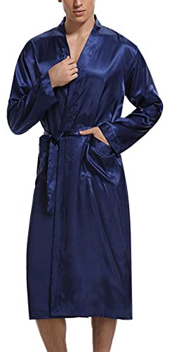 Irdcomps Vestaglia Uomo Raso Accappatoio Vestaglie da Uomo Satin Kimono Manica Lunga con Cintura e Tasca Loungewear e Abbigliamento da Notte per Casa Hotel Spa Blu XL