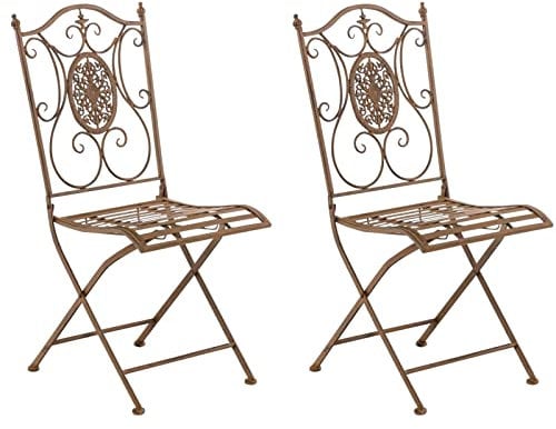 CLP 2er Set Eisen-Gartenstühle Sibell I Klappstühle mit edlen Verzierungen, Farbe:antik braun