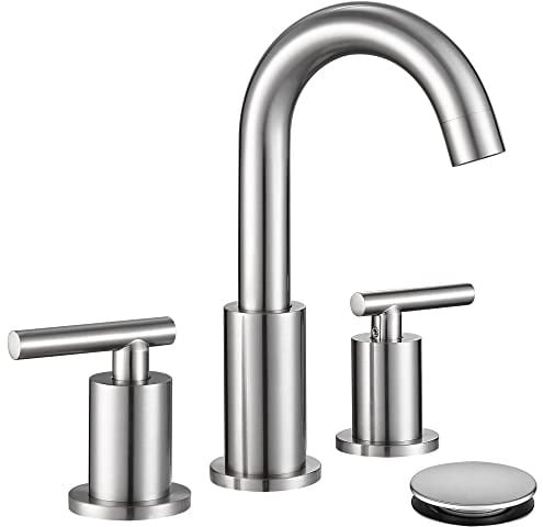 Breiter Badezimmer-Wasserhahn mit Ablauf- und Versorgungsschlauch, gebürstetes Nickel, 3-Loch-Wasserhahn für Waschbecken, ChiLDano Satin-Nickel, 2-Griff-Badezimmerarmatur CH2183BN