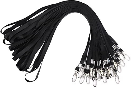 Segus Lanyard Schwarz Lang, Schlüsselband mit Schnalle aus Metall, für Kartenhüllen, Ausweise, Zugangskarten in der Büro Schule, 20 Stück Schlüsselbänder zum Umhängen, Reines Schwarz ohne Druck