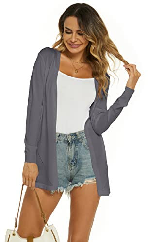 Ietaoo Cardigan Lungo Donna Elegante Manica Lunga Giacca Cardigan Casual Maglia Cappotto Leggero Aperto Davanti Cardigan per Estivo Primavera Grigio M