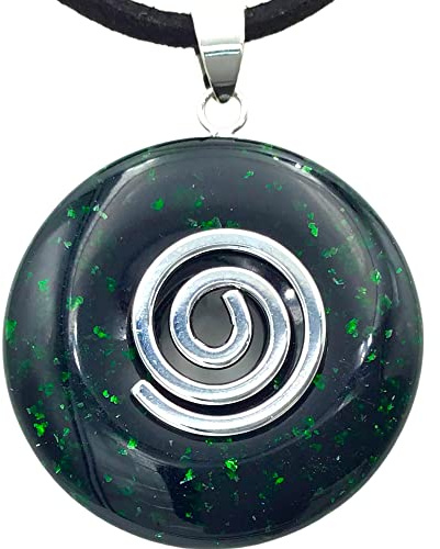 Steinfixx® - Premium Grünfluss Donut optional als Kette mit Silber- oder Goldanhänger und 80cm Lederband | Heilstein | Edelstein | Chakra-Stein