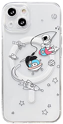 AMART für iPhone 13 Hülle [mit MagSafe], Durchsichtig HandyHülle mit Astronaut Planet Stern Muster Hülle Transparent Klar Ultra Dünn Weich TPU mit Motiv Stoßfeste Schutzhülle für iPhone 13 (Fishing)