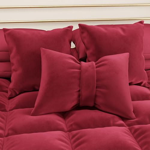PETTI Artigiani Italiani - Cuscini Arredo in Velluto con Imbottitura, Cuscino per Camera da Letto, Divano Salotto, con Federa a Sacco, Fiocco Bordeaux - 50 x 40 cm