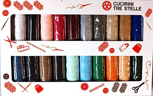 Cucirini Tre Stelle set filo elastico Dama da cucito con 20 bobine nei diversi colori Made in Italy prodotto italiano