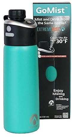 ExtremeMIST - GoMist Misting & Drinking Bottle - Personal Mister - Cooling Water Flask with Easy-Drink Spout - Stainless-Steel Double Wall Insulation - Portable Misting- Marine Teal - 25oz/750ml