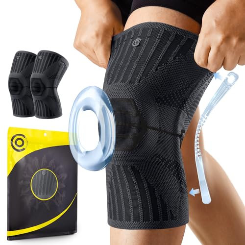 CAMBIVO Kniebandage Damen 2 Stück, Kompression Bandage Knie mit seitlichen Stabilisatoren & Patella Gel Pad, Knee Support, Kniebandage Meniskus, Arthritis, Sport, Training, Laufen