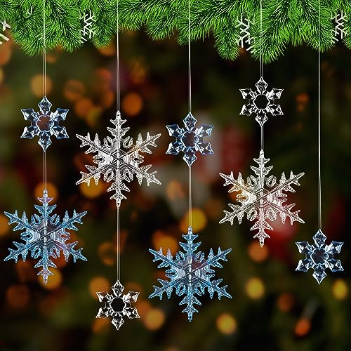 30Pcs Xmas Acrylic Snowflake Christbaumschmuck, Anhänger Weihnachten Deko, Weihnachtsbaumschmuck Schneeflocken Hängende Ornamente für Weihnachten Party Hochzeit Dekoration