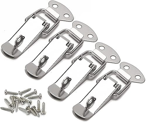 Litensh 4 Stück Edelstahl Spannverschluss, 56 mm Hebelverschluss Feder Knebelverschluss Schnappklemme Kastenverschluss Kappenschloss für Werkzeugkasten Schubladen Truhen Schränke (4)