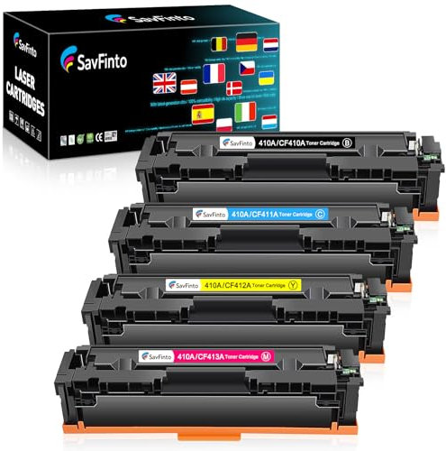 SavFinto 410A Kompatibel Toner als Ersatz für HP 410A 410X CF410X CF410A Color Laserjet Pro MFP M477fdw M477fdn M377dw M477fnw M452dn M452dw M452nw M452 M477 M377 (Schwarz Cyan Magenta Gelb, 4 Stück)