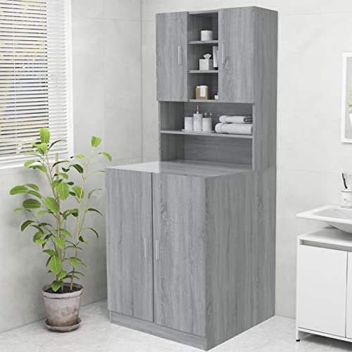 Homgoday Waschmaschinenschrank Grau Sonoma 70,5x25,5x90 cm | Holzwerkstoff | Regal für Bad oder Waschraum Model815946