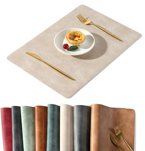 UnivoColors Tischsets aus gewaschenem Rindsleder, PU-Leder, hitzebeständig, wasserdicht, abwischbar, für Party-Dekoration, Beige, 8 Stück