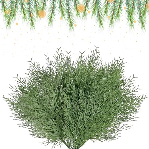 Ikosora 50 rami di pino artificiale, verde di Natale, rami di pino verde per decorazione, ghirlanda per albero di Natale fai da te, decorazione per giardino invernale di Natale e riempitivo per albero
