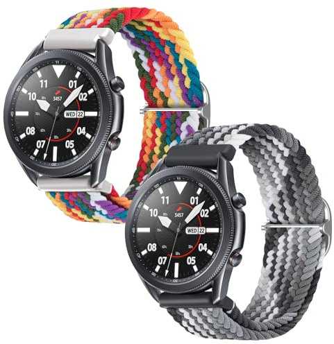 Th-some 22mm Armband Kompatibel mit Samsung Galaxy Watch 3 45mm/Galaxy Watch 46mm/Huawei GT 2 46mm Damen Herren, Elastisch Geflochtenes Nylon Uhrenarmband für Samsung Gear S3 Frontier/Classic