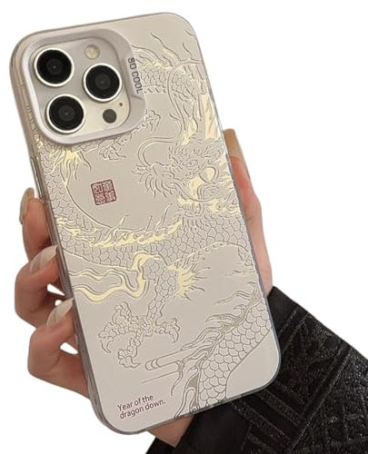 JPZI 2024 Chinese Tradition Dragon Edition Case for iPhone, Illusory Color Chinese Dragon Cover Case for iPhone 15/14/13/12/11 Pro Max Plus (for iPhone 15Plus,White)
