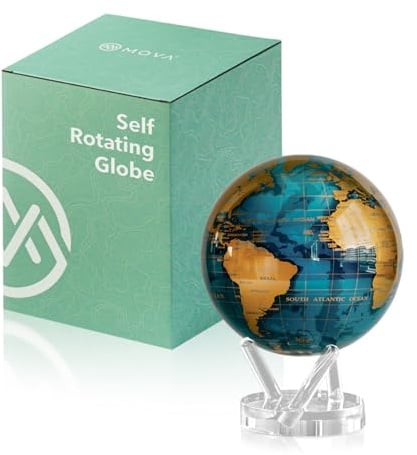 MOVA Globus Ceruleanblau & Gold Prestige (8,5) – Solar Globus | Rotierende Weltkugel ohne Batterien | Elegantes Design | Luxus Deko für Büro und Zuhause | 21.5 CM