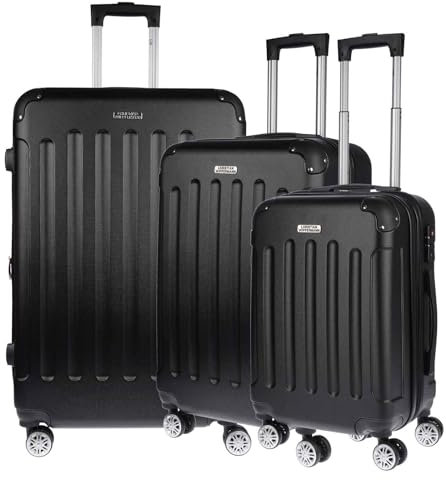 Christian Wippermann Kofferset 3-teilig Hartschale, 3er Trolley-Set ABS, erweiterbar, 360° Rollen Spinner, Teleskopgriff Reisekoffer Rollkoffer XL-L-M (Schwarz)