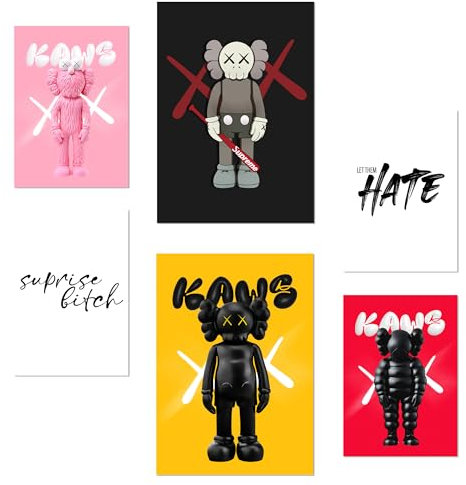 Nacnic 6er-Set Messaggio iconico di Kaws Poster mit Designillustrationen zur Dekoration der Wände Ihres Zuhauses. Räume, Büro, Laden und Geschäft A3 und A4 Rahmenlos