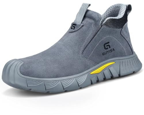 LAoutun Safety Boots Men Slip on Work Shoes CE Certified Steel Toe Cap Boot