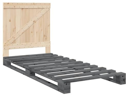 vidaXL Massivholzbett, Holzbett Bett mit Kopfteil, Bettrahmen mit Lattenrost, Palettenbett Einzelbett Schlafzimmerbett, Grau 90x200cm Kiefer