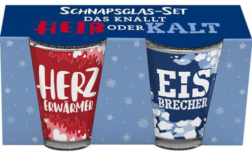 GRUSS & CO Schnapsglas-Set Motiv Heiß, kalt | Geschenkset bestehend aus 2 Schnapsgläsern, je Glas 6 cl, mit farbigem Druck | lustiges Geschenk, Männergeschenk | 51155