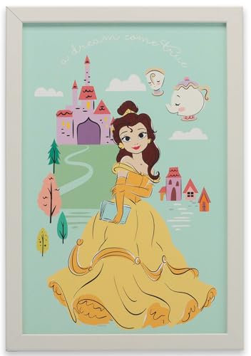 Disney Die Schöne und das Biest Dream Come True, gerahmte Holzwanddekoration, schöne Belle Wandkunst für Kinderzimmer oder Kinderzimmer