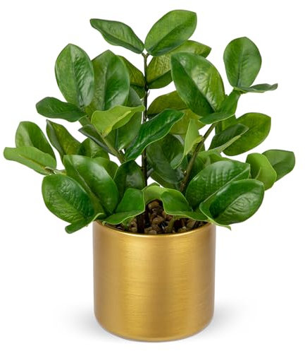 Hollyone Plantes artificielles en pot doré de 30 cm - Plantes artificielles comme de vraies plantes d'intérieur avec pots pour décoration de table, bureau, salle de bain, chambre à coucher, salon
