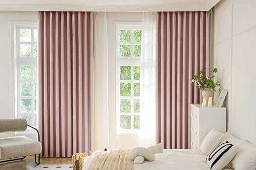 Musihy Thermovorhang Hitzeschutz, 86 x 138 cm Rosa Thermoisolierte Verdunkelungsvorhänge mit Ösen für Wohnzimmer/Schlafzimmer