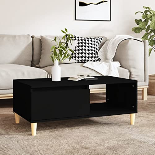 Tino Tech Couchtisch im Wohnzimmer Schwarz 90x50x36,5 cm Holzwerkstoff Mit Einer Schublade und einem Offenen Fach Beistelltisch Reichlich Stauraum für Bücher Sofatisch Holzbeine