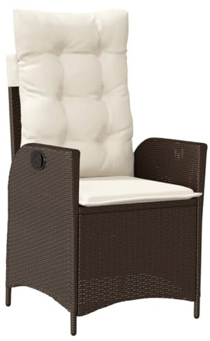 vidaXL Gartensessel mit Kissen, Gartenstuhl mit Verstellbarer Rückenlehne, Liegestuhl mit Stahlrahmen, Sessel Stuhl Relaxsessel, Braun Poly Rattan