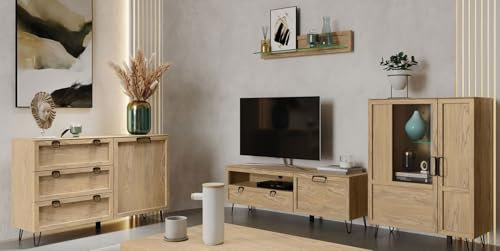 Feldmann Preiswert Wohnen Wohnzimmer-Set Wohnwand Limbo 4-teilig Eiche Artisan teilmassiv