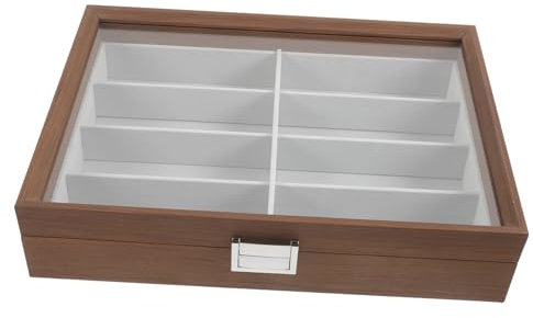 Holibanna Scatola Per Occhiali Sole in Legno Massello A 8 Scomparti Contenitore Per Occhiali Da Sole Espositore Cuscinetto in Feltro E Trasparente Per Finestra Domestica