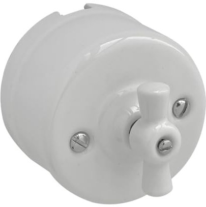 Conmutador de superficie, lazo, porcelana blanca, ideal para control de luces y dispositivos eléctricos en hogares y oficinas.