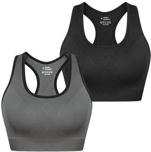 Sykooria Damen Sport BH Gepolstert Bustier Damen BH ohne Buegel Racerback Push up BH mit Farbverlauf Sport Top für Yoga Fitness, 341-Schwarz+Dunkelgrau, M