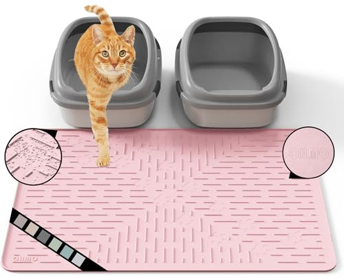 OHMO Katzenklo Matte aus Premium-Silikon 80x60cm, wasserdicht und BPA-frei Katzentoilettenmatte, einfach zu reinigen und hält Ihr Zuhause sauber (Hellrosa)