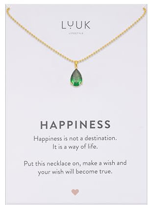 LUUK LIFESTYLE Filigrane Sterling Silber Halskette mit Basic Solitär Kristall Anhänger Zirkonia Stein, Geschenkidee für Frauen, Birthstone Kette, Grün & Gold