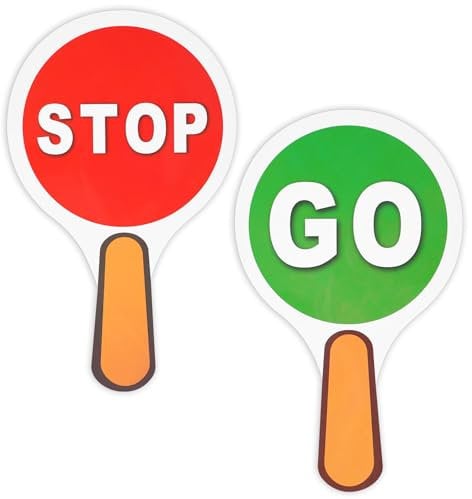 Thinp Lot de 2 panneaux d'arrêt pour enfants, panneaux stop and go à main double face en PVC imperméable pour enseigner la sécurité routière, 25,4 x 5,1 cm