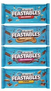 Mr Beast Feastable Chocolate Bar Mix Bundle - x1 Milk Chocolate, x1 Almond Milk Chocolate, x1 Milk Crunch, x1 Peanut Butter - 4 x 60g Bars