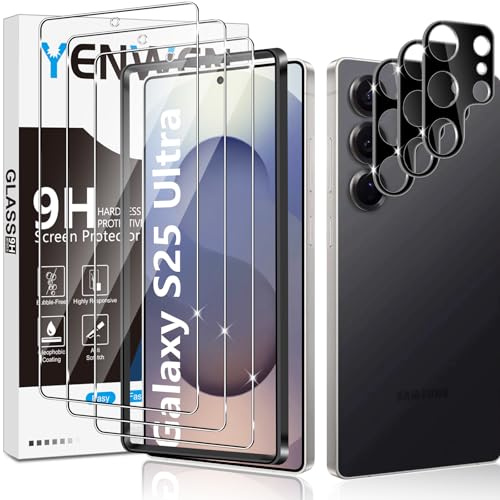 Yenwen Schutzfolie für Samsung Galaxy S25 Ultra 5G für Panzerglas, 3 Stück Displayschutz mit 3 Stück Kameraschutz für Samsung S 25 Ultra, 9H Härte Schutzglas Glas Handy Folie HD Klar