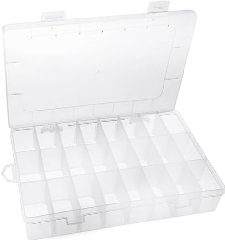 Faderr 24 Grids Plastic Compartment Box, Clear Craft Storage Box with Adjustable Compartments, Jewellery Organiser Divider Jewellery Box for Earrings, Fishing Hook Small Accessories