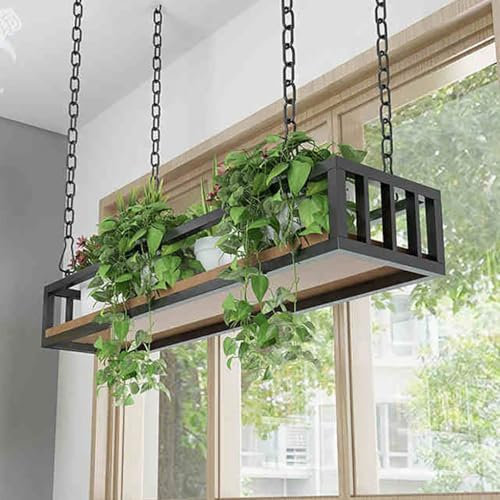 XINGJIAJI Ceiling Hanging Plant Shelves Flower Pot Stand, Floating Storage Shelving Ceiling Mounted Shelf Wine Rack for Home or Office Decor(100X25X15cm)
