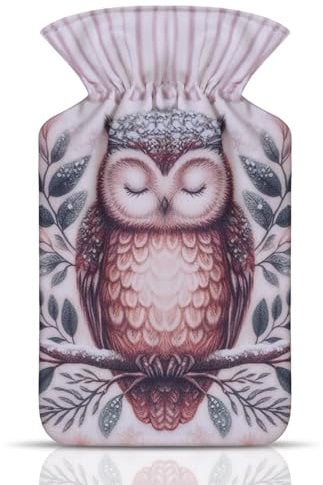 A2Z Hot Water Bottles Novelty Owl Soft Fleece Cover 1 Liter Durable Leak Proof Rubber Bottle Pain Relief Cosy Nights Neck Back Shoulder Warmer Sofa Bedtime Heat Therapy