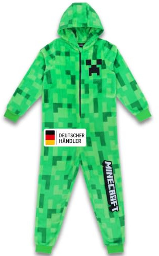 Minecraft Onesie Creeper Fleece Jumpsuit Sleepsuit Gamer Geschenk Schlafoverall mit Kapuze für Jungen