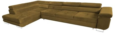 Ecksofa mit Schlaffunktion PASTI XL L-Form, Sofa Couch mit Bettkasten, Couch Eckcouch, Schlafsofa für Wohnzimmer, Big Sofa Couch mit Schlaffunktion, Sofa (Gold, Ottomane Links)