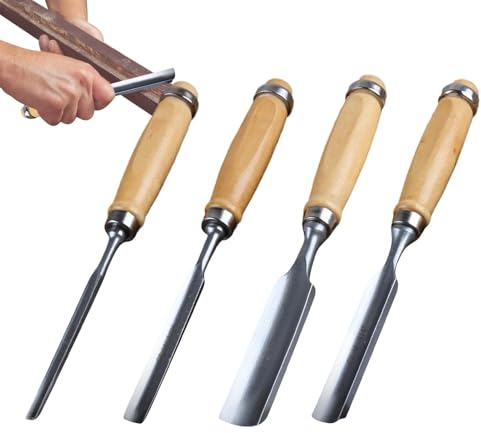 Holzbearbeitungsmeißel Set - Holzschnitzwerkzeuge | Holzbearbeitungswerkzeuge und Zubehör | 4 -teiliges Holzbearbeitungsmeißel Set, Gravur -Meißel -Set, Chrom Vanadium Semiccirc