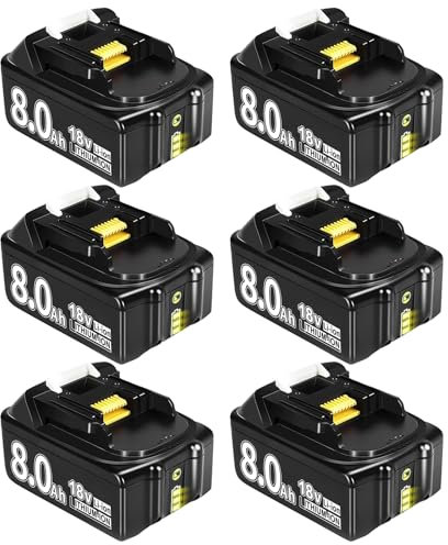 8.0Ah Li-ion Akkus für Makita Akku 18V, Kompatibel mit Makita Akku BL1860B BL1850B BL1840 BL1830 BL1860B BL1815 BL1835 BL1845 BL1850 194205-3 LXT-400 (6 × 8000mAh)